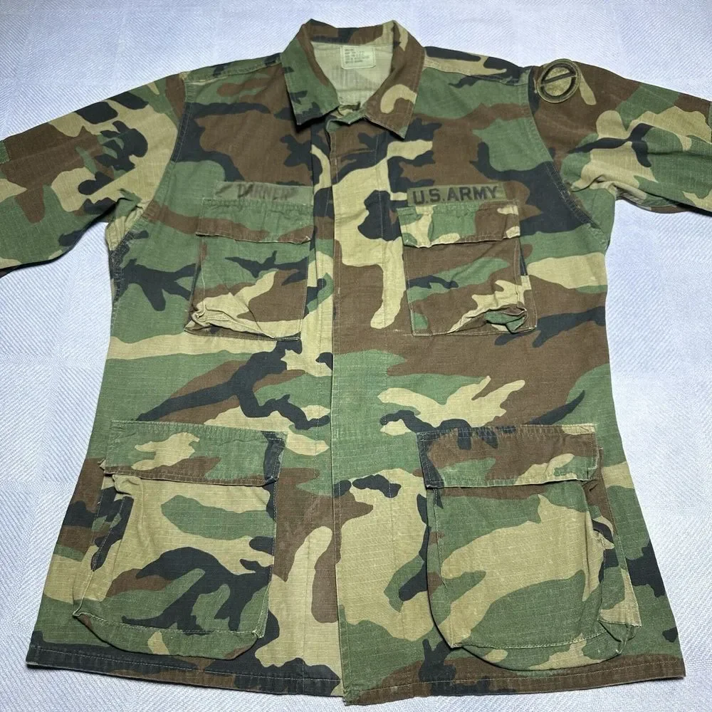 Vintage 1980s Army‎ Woodland Camo Hot Weather Coat Combat BDU Size Small Long